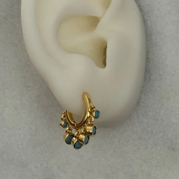 Gold Turquoise Crystal Fringe Tassel Huggie Hoop Earrings 

Brand New - Picture 2 of 4